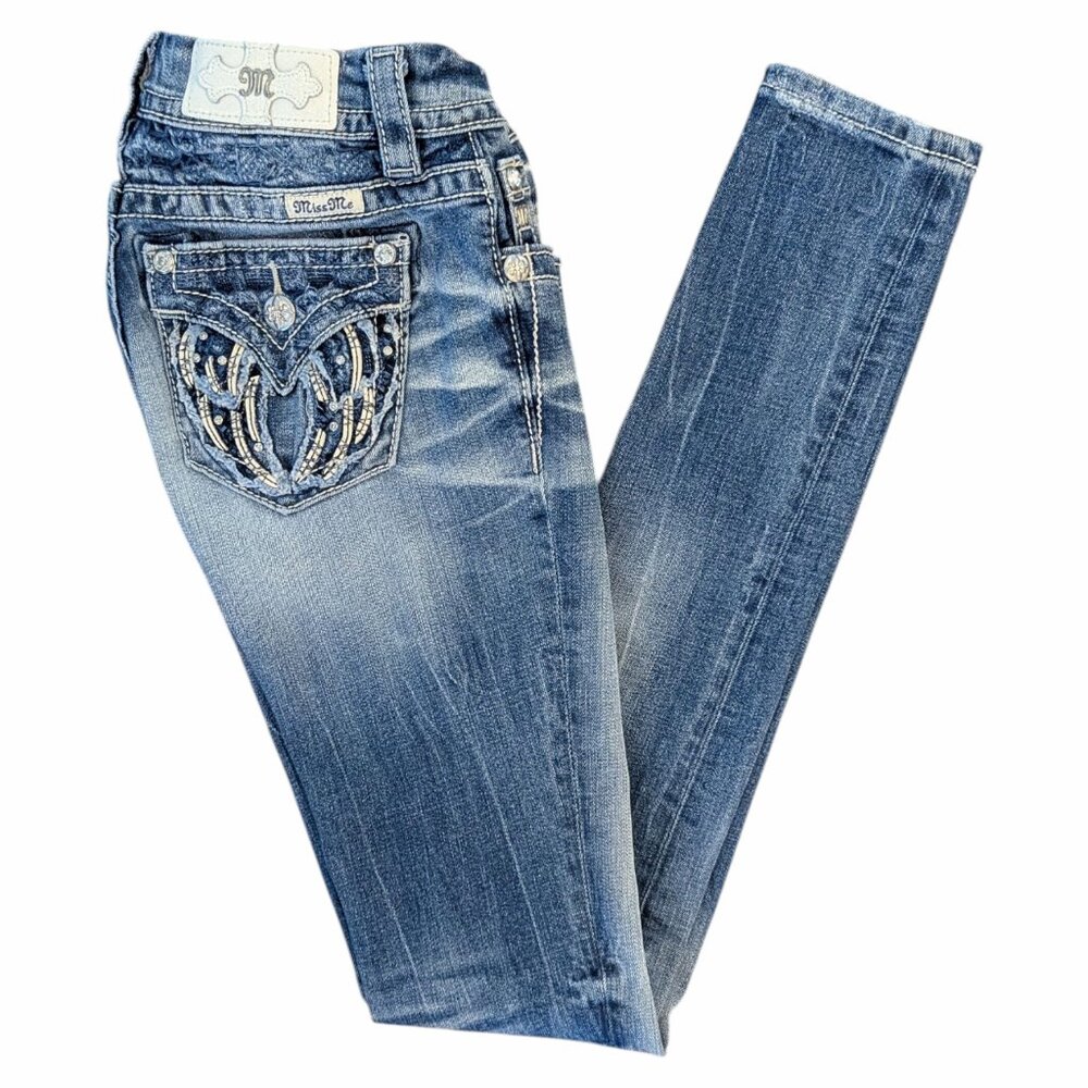 Miss Me 24 Standard Skinny Long Tall Jeans Embellished Wing Style# ME8846SX